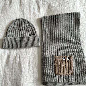 Anya Hindmarch Gray and Tan Kids Beanie and Scarf Set